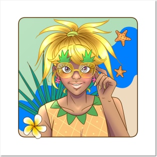 Tropical Pineapple Girl Summer Posters and Art